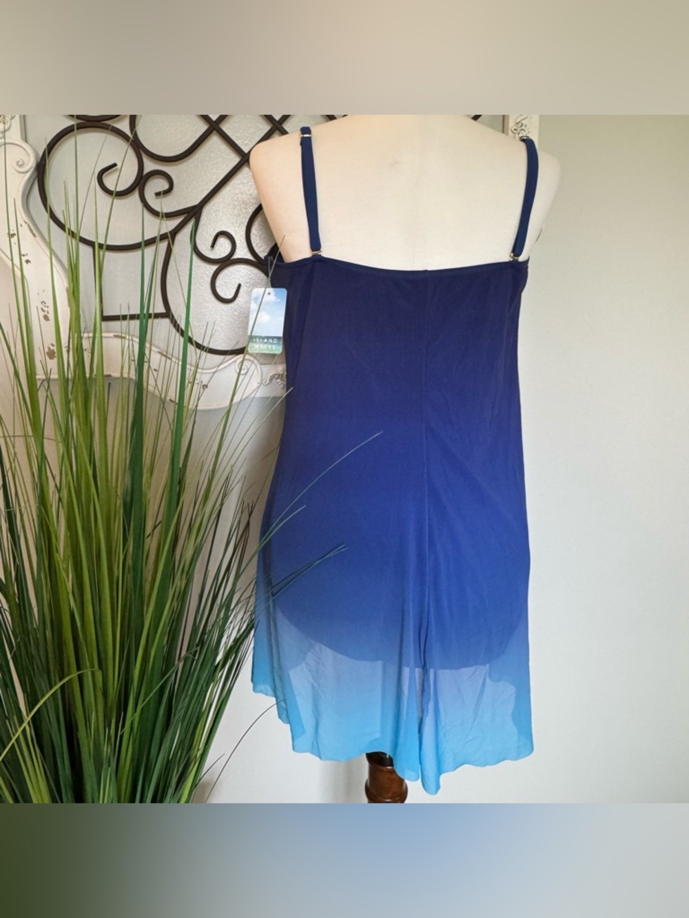 NWT ISLAND WAVES Size Large Blue One Piece Swimsuit with Overlay - Picture 4 of 7